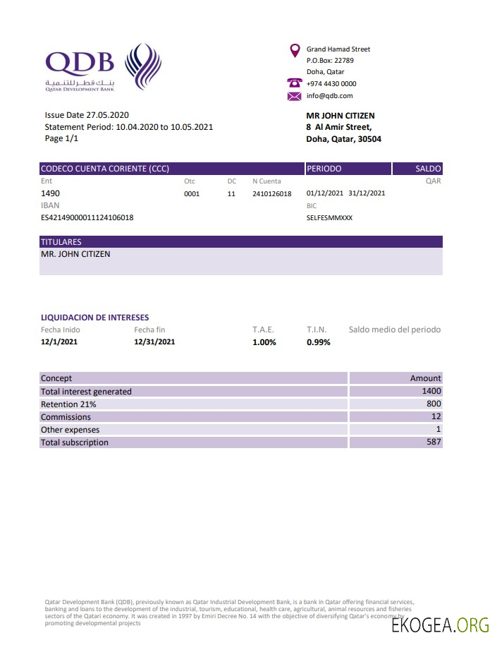 Banque de développement du Qatar excel pdf